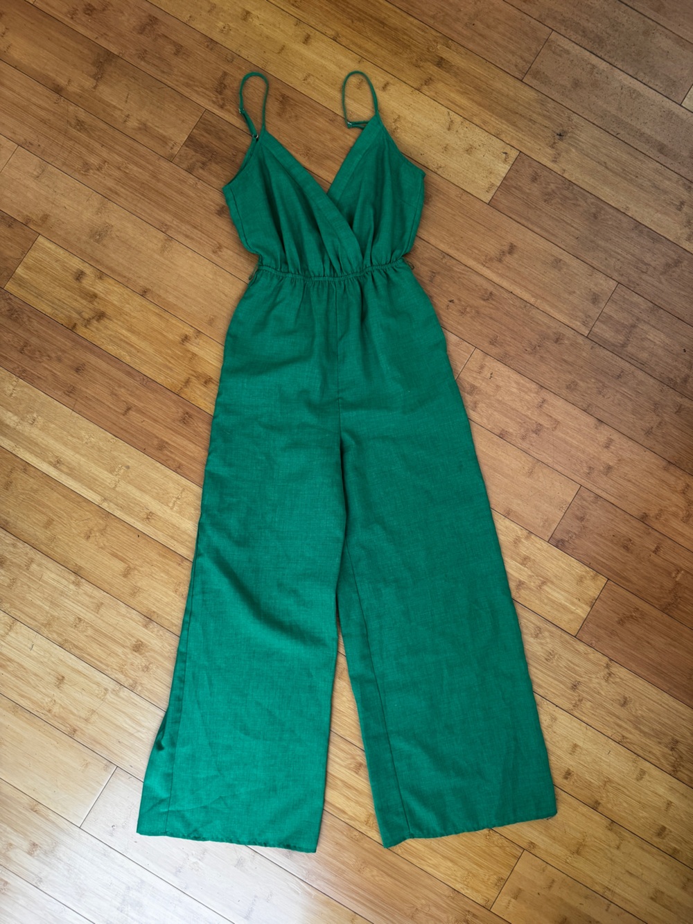 Lightweight green jumpsuit romper with pockets from flying tomatoe
